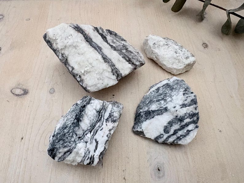 Black Stripped Gypsum Mineral Unpolished, Raw Gypsum, Black and White ...