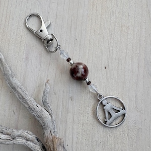 Crystal Keychain, Dangling Purse Charm, Zipper Pull, Healing Crystal Gemstone Gift, Red Agate or Mahogany Obsidian, Bag Charm