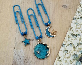 Celestial Paper Clips, Moon & Star Planner Clips, Page Markers