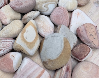 Unique Sandstone Beach Rocks, Striped Ocean Sandstone, Colorful Beach Finds, Banded Yellow, Pink and White Stones