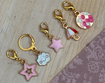 April Showers Stitch Markers, Fluffy Cloud, Star, Umbrella Charms, Knitting Progress Keeper