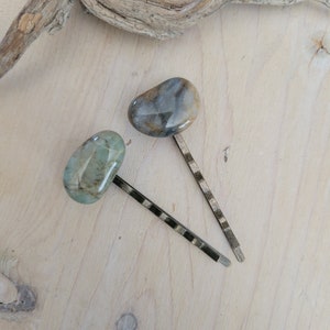 Green Stone Hair Pins, Decorative Bobby Pins, Natural Stone Hair Pins, Ocean Jasper Bobby Pin, Gemstone Hair Clip, Gemstone Bobby Pin