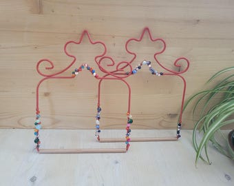 Red Hummingbird Swing, Small Bird Swing, Hummingbird Perch, Swing, Perch, Tree Swing, Beaded Garden Decor Hummingbird Accessory, Colorful