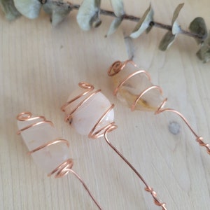 Plant Stake, Crystal Gemstone Garden Stake, Copper Stake, Tangerine Quartz, White Quartz, Iron Quartz, Electroculture Copper Plant Stakes