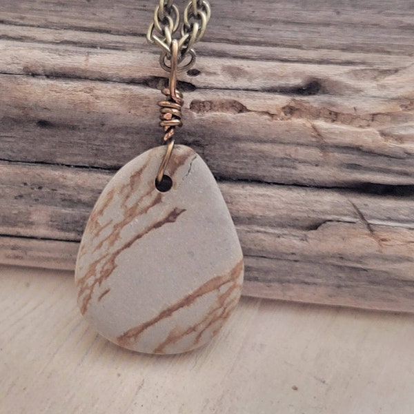 Beach Stone Necklace, Ocean Necklace, Grey Stone Pendent, Carin, Ocean Stone, Beach Rock Necklace, Beach Rock Jewelry, Sea Pebble