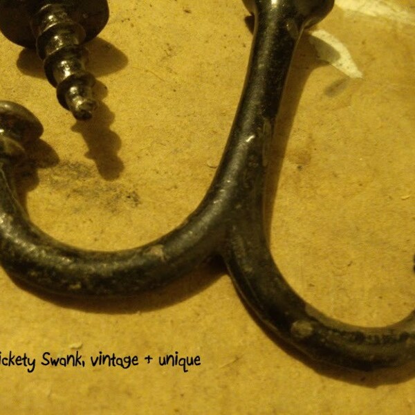 Vintage Set of 2 Metal Anchor Coat Hooks - Jacket Hat Rustic Decor Mid Century - Project Hardware - Black  - Metal -  Jewelry - Repurpose
