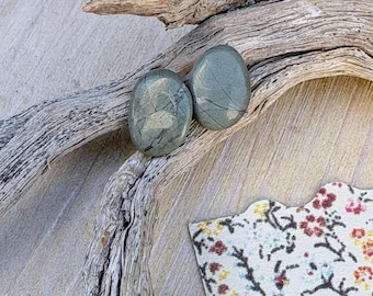 Natural Green Chert Stone Earrings, Hand Picked Green Ocean Rocks, Stud Earrings, Beach Jewelry