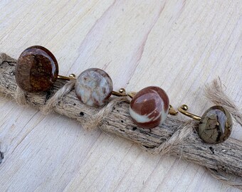 Natural Jasper Gold Adjustable Ring, Red Jasper and Franciscan Chert Stones, Hand Picked Polished Ocean Rock Jewelry, Adjustable Size