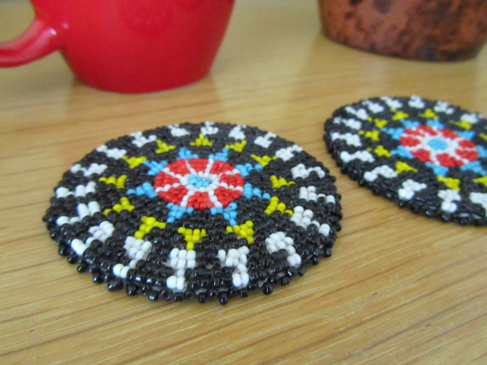 Vintage Beaded Coaster Set Woven Beaded Drink Coaster Boho Etsy