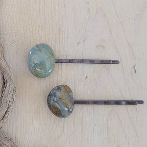 Green Stone Hair Pins, Decorative Bobby Pins, Natural Stone Hair Pins, Ocean Jasper Bobby Pin, Gemstone Hair Clip, Gemstone Bobby Pin