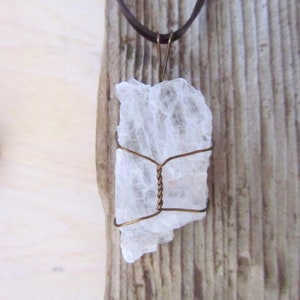 Selenite Necklace, Wire Wrapped Selenite, Crystal Necklace, Selenite Pendant, Healing Stone, Cleansing Stone Necklace, Raw Selenite Slab