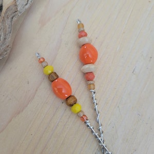 Beaded Plant Stake, Bright Color Inspired Plant Stake, Beaded Plant Stake, Set of 2, Orange and Coral Plant Stake, Plant Décor, Gift Idea