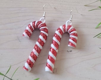 Handmade Candy Cane Christmas Earrings, Holiday Jewelry