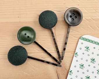 Green Button Bobby Pins: Vintage Inspired Hair Accessories