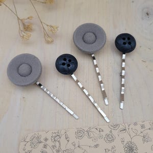 Vintage Hair Pins, Navy & Grey Bobby Pins, Boho Embellished Vintage Inspired Bobby Pins, Button Hair Clip, Retro Hair Pins, 2 Matching Sets