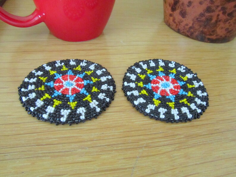 Vintage Beaded Coaster Set Woven Beaded Drink Coaster Boho Etsy