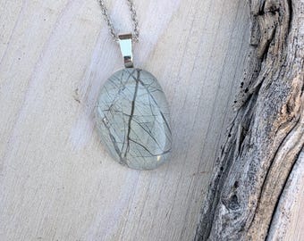 Polished Chert Stone Pendant Necklace, Beautiful Crackled Design, California Beach Rock, Ocean Jewelry
