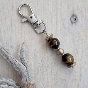 Edelsteen sleutelhanger, planner of tas dangle bedel, ritssluiting, kies jaspis, tijgeroog, mahonie obsidiaan, serpentijn