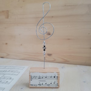 Portafotos con notas musicales, portanotas, portatarjetas, soporte de madera para fotografías, portafotos con notas musicales en blanco y negro, portatarjetas de alambre, clave de sol