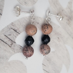 Boucles d&#39;oreilles en jaspe, Boucles d&#39;oreilles en pierre de jaspe dendritique, Boucles d&#39;oreilles pendantes en argent sterling, Fait main, Boucles d&#39;oreilles en pierre, Perles empilées