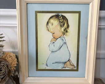 Vintage Charlot Byj A Child's Prayer Framed Print Praying Girl Nursery Wall Art