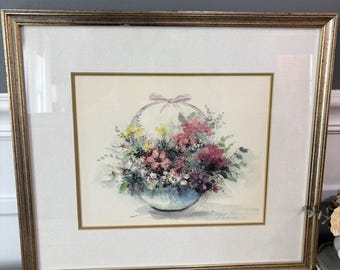 Floral Print Signed Numbered Gold Frame Mary Vincent Bertrand Crystal Basket
