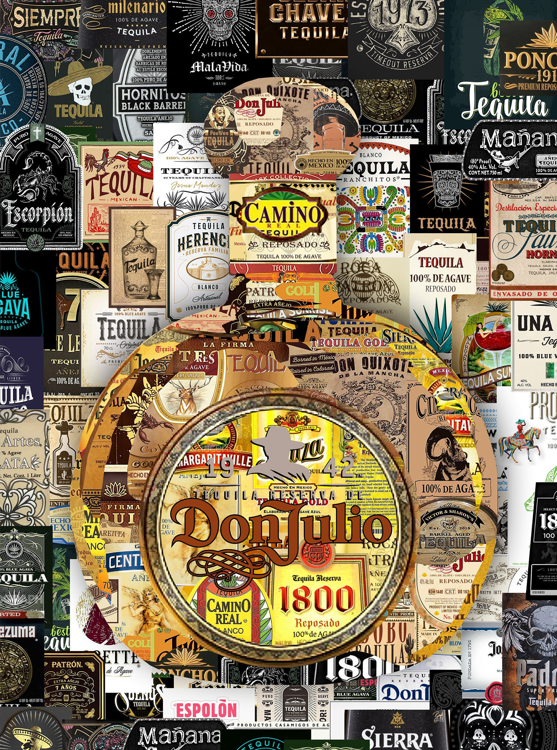 Liquor Art Collage Poster Gift Print - Tequila Don Julio - Made out of Tequila Labels