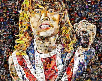 Art Collage Poster Gift Print Joe Def LEPPARD Made Out Of Famous Top Classic Rock Music Bands Albums 1960-80s