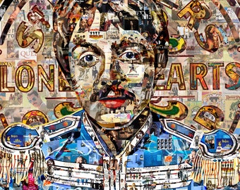 Art Collage Poster Gift Paul McCartney - Sgt Peppers Print Made Out Music Albums 1960-70s