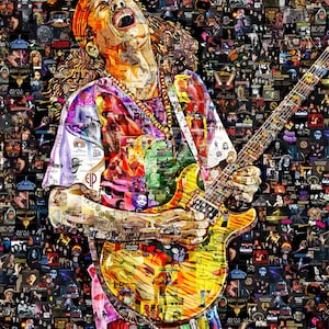 Art Collage Poster Gift Print CARLOS S Made Out Of Famous Top Classic Rock Music Bands Albums 1960-80th