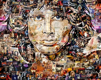 Art Collage Poster Gift Jim Morrison (The Doors) Print Made Out Of Famous Top Classic Rock Music Bands Albums 1960-70s