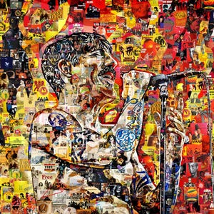 Art Collage Poster Gift Print Anthony Kiedis (RED HOT CHILI) Made Out Of Famous Top Classic Rock Music Bands Albums