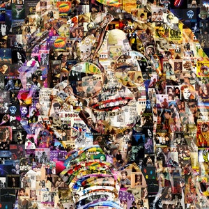 Póster de collage artístico de la cantante JANIS J. Impresión de regalo hecha con los mejores álbumes de bandas de rock clásico de los años 1960 y 1970