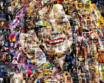 Art Collage Poster JANIS J Singer Gift Print Made Out Of Famous Top Classic Rock Music Bands Albums 1960-70s