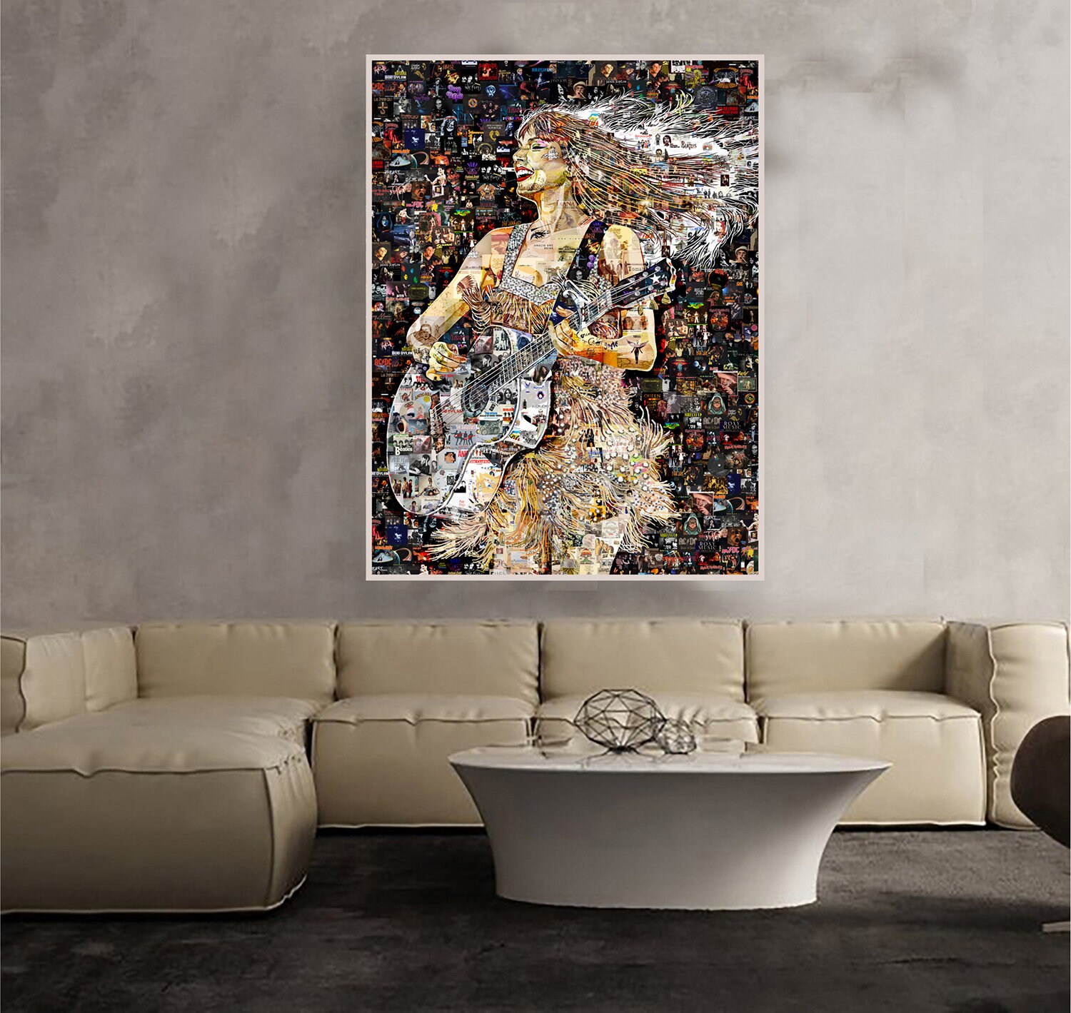 T Swift Wall Art – Pop Collage Print – Built From Music – Modern