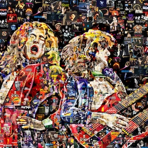 Art Collage Poster Gift Robert Plant Jimmy Page Led Zeppelin Print Made Out Of Famous Top Classic Rock Music Bands Albums 1960-70s