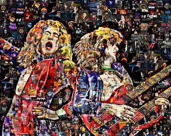 Art Collage Poster Gift Robert Plant Jimmy Page Led Zeppelin Print Made Out Of Famous Top Classic Rock Music Bands Albums 1960-70s