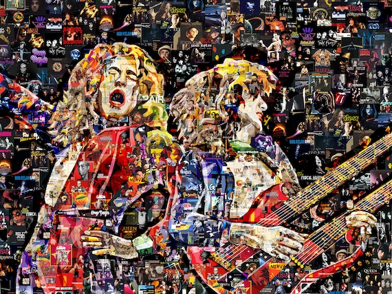 Led Zeppelin Collage Poster Print – Robert Plant & Jimmy Page Rock 