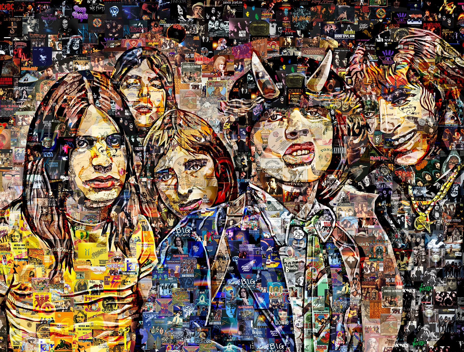 Art Collage AC/DC Poster Gift Print Made Out of Famous Top Classic Rock ...