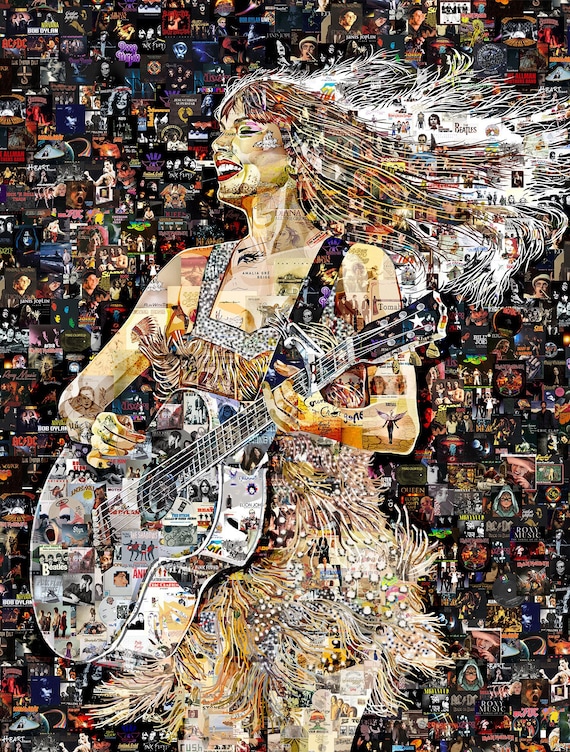 T Swift Wall Art – Pop Collage Print – Built From Music – Modern