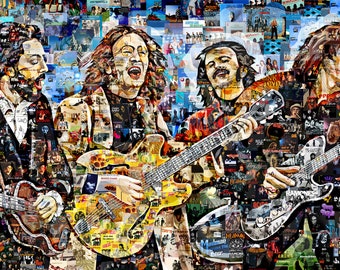 Art Collage Poster Print The Beatles Rooftop Concert Made Out Of Famous Top Classic Rock Music Bands Albums 1960-70s