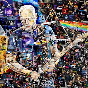 Póster de collage artístico con impresión de regalo de David G Pink Floyd, canción ucraniana compuesta por los mejores álbumes de bandas de rock clásico más famosos de los años 1960 a 1980