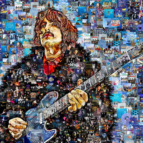 Art Collage Poster Print George Harrison Made Out Of Music Albums 1960-70th