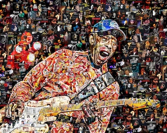 Buddy Guy Wall Art – Built from Music – Handmade Blues Collage Print
