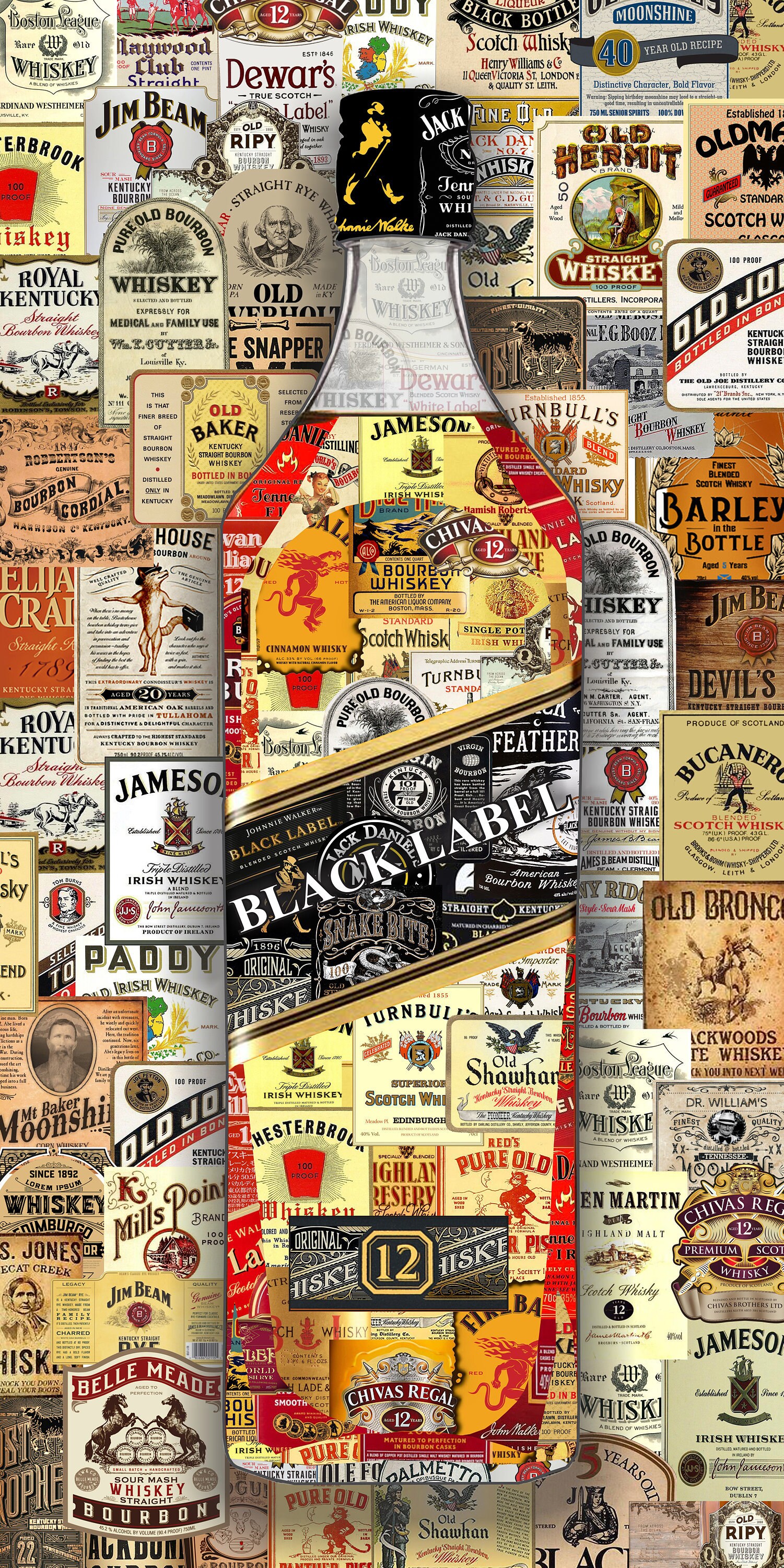 Liquor Art Whisky Black Label Art Collage Poster Made out Etsy