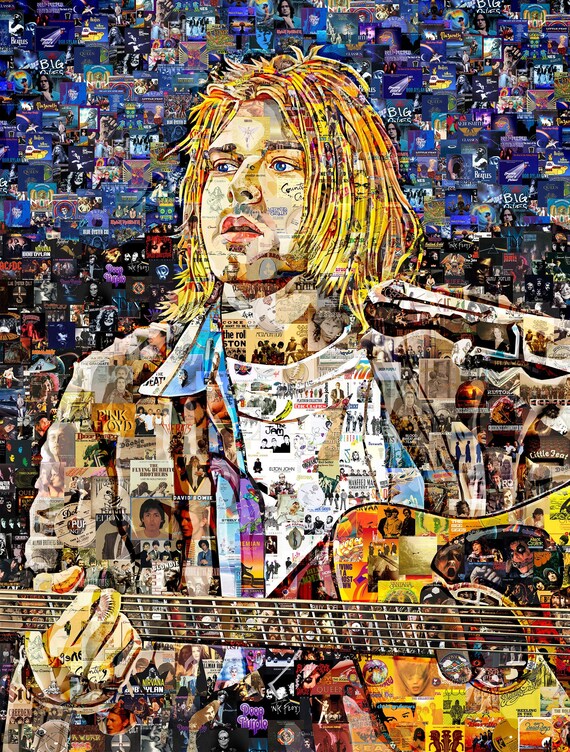 Art Collage Poster Gift Print KURT COBAIN Nirvana Music Group Made Out of  Famous Top Classic Rock Music Bands Albums 1960-80s - Etsy