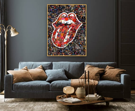 Rolling Stones Tongue Logo Collage Print – Classic Rock Album Art
