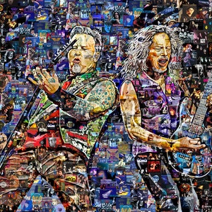 Poster collage d'arte regalo stampa METALLICA realizzato con i migliori album di gruppi rock classici famosi degli anni '60-'80