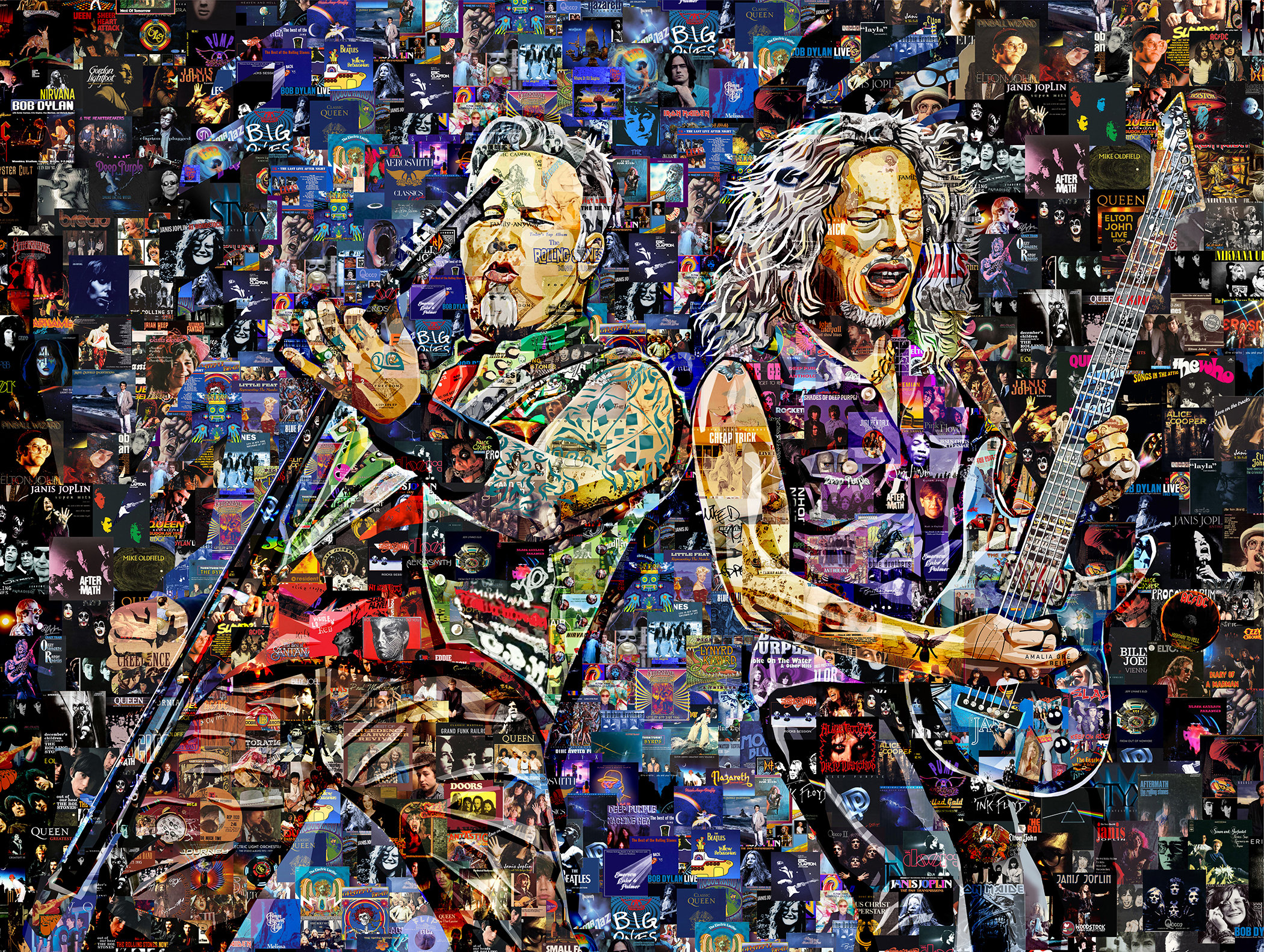 Art Collage Poster Gift Print METALLICA Made Out Of Famous Top Classic Rock Music Bands Albums 1960-80s