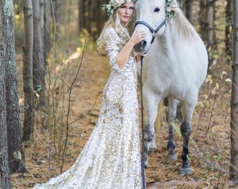 Gold Sequin wedding gown- Daystar Dress- Sequin Wedding dress, Gold Wedding dress.